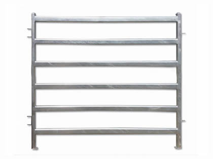 A hot-dipped galvanized cattle corral fence on the white background.