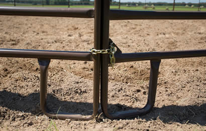 Two brown horse panels legs are connected with chains
